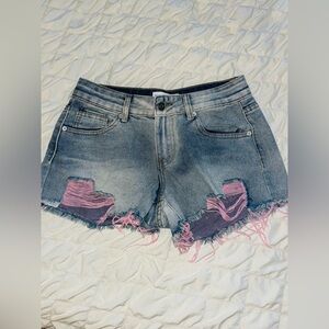 Denim Shorts with Pink Accents